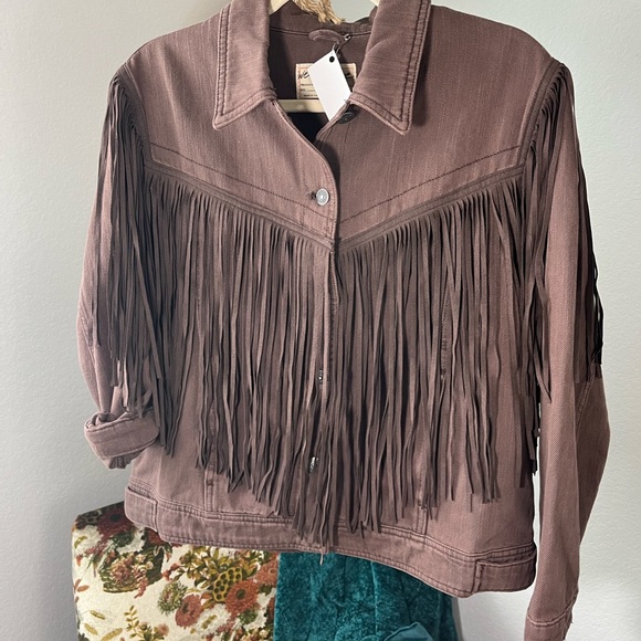 Brown fringe cowboy denim jacket - Picture 2 of 12